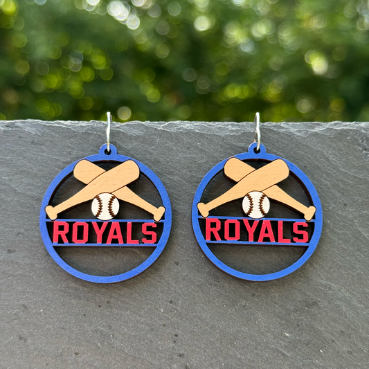 Royals Bats/Ball Baseball Drop Dangle Earrings