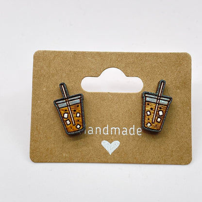 Iced Coffee Flat Lid Stud Earrings