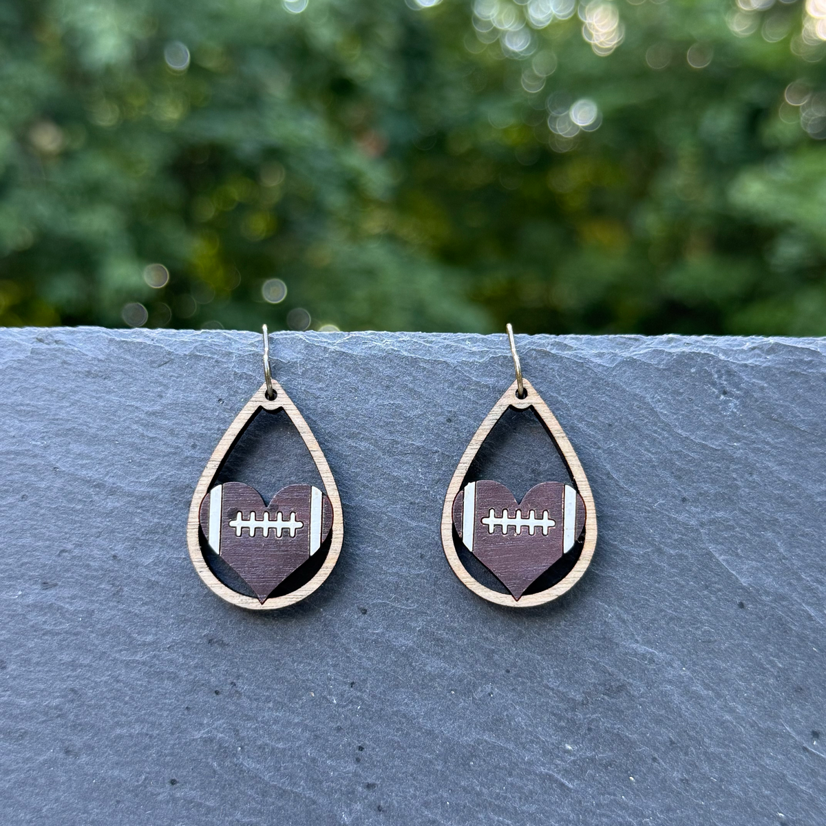 Football Teardrop Heart Drop Dangle Earrings