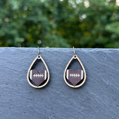Football Teardrop Heart Drop Dangle Earrings