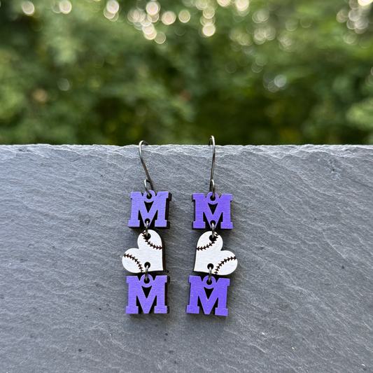 Baseball MOM (jump rings) Drop Dangle Earrings