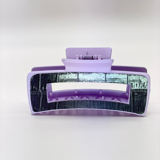 Purple Crocodile Faux Leather 4 inch Rectangle Hair Clip