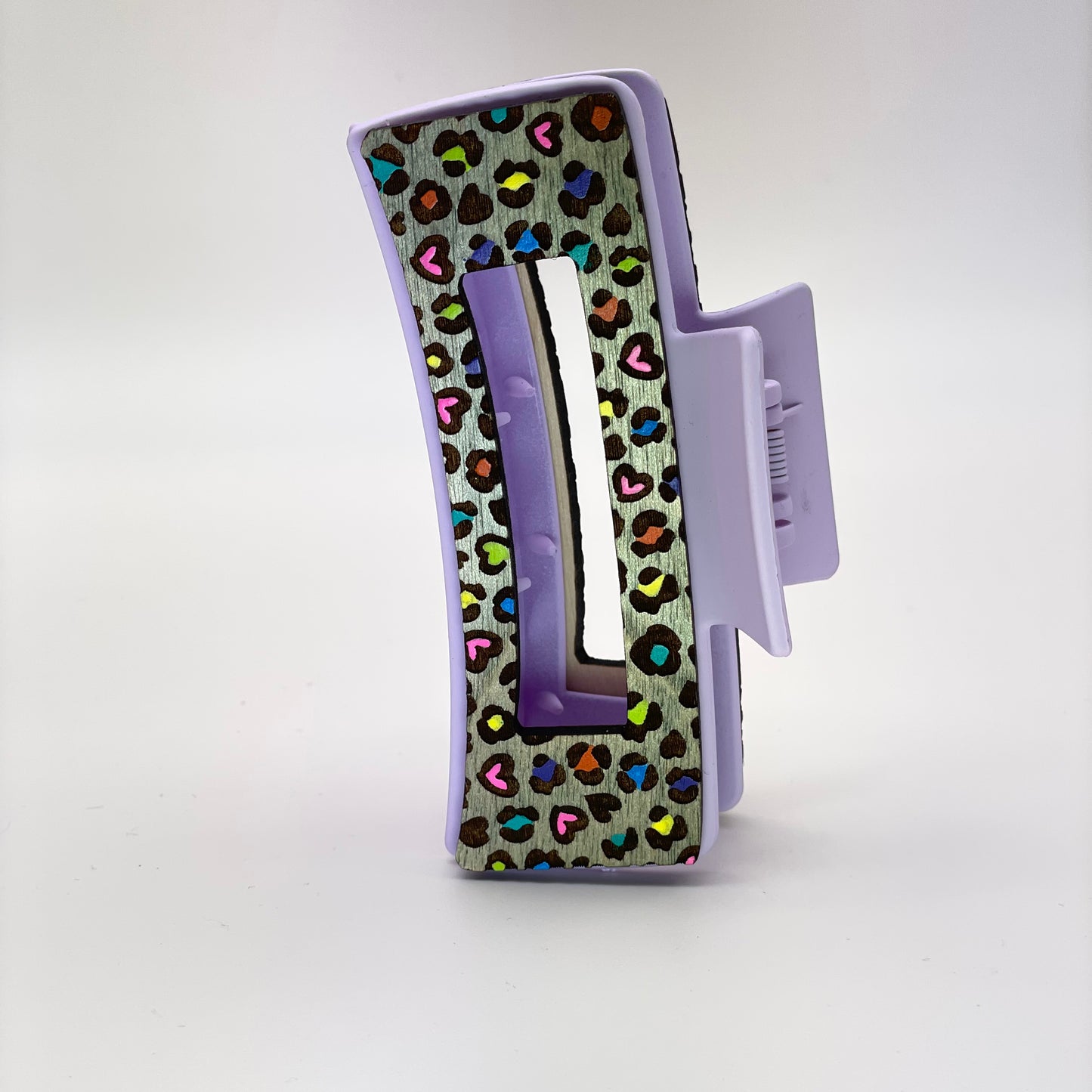 Colorful Leopard Print Wood 4 inch Rectangle Hair Clip