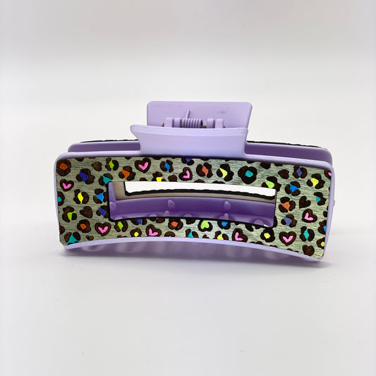 Colorful Leopard Print Wood 4 inch Rectangle Hair Clip