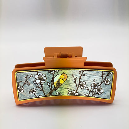 Bird on a Branch Wood 4 inch Rectangle Hair Clip