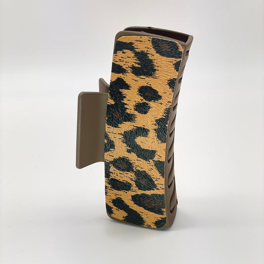 Leopard Faux Leather 4 inch Rectangle Hair Clip