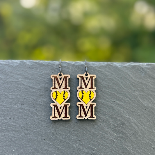 Softball MOM (heart) Drop Dangle Earrings