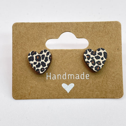 Leopard Print Heart Stud Earrings