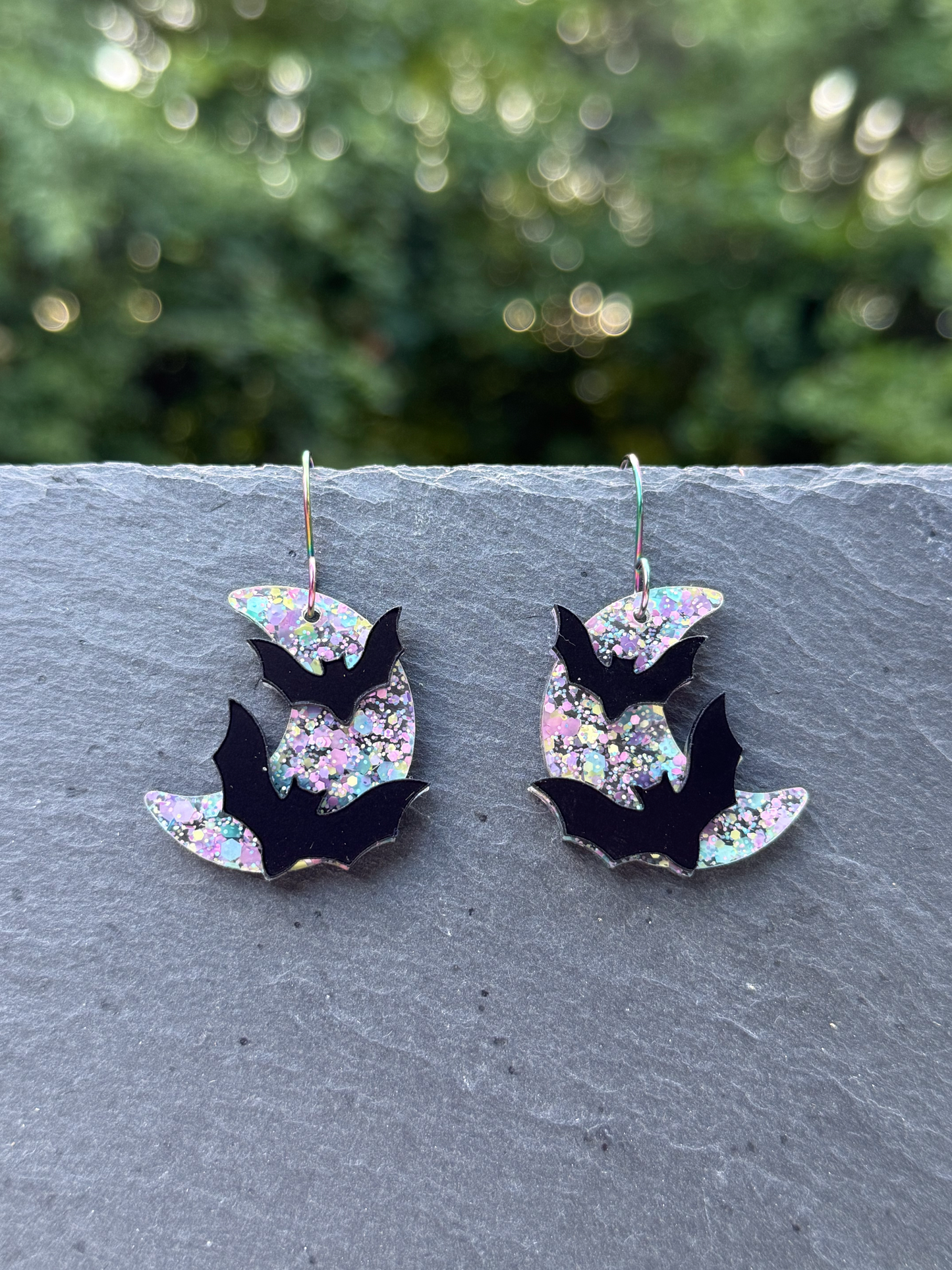 Moonlight Bats Acrylic Drop Dangle Earrings