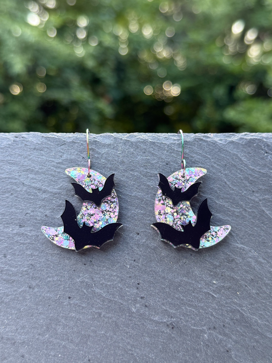 Moonlight Bats Acrylic Drop Dangle Earrings