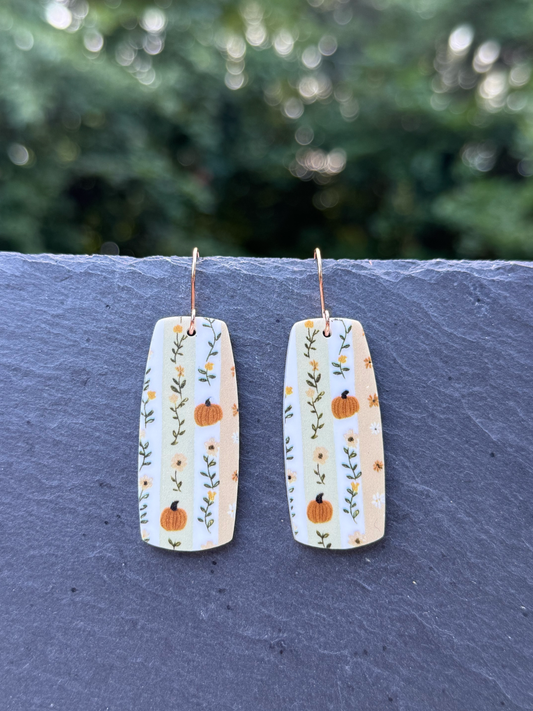 Pumpkin Patterned Acrylic Bar Drop Dangle Earrings