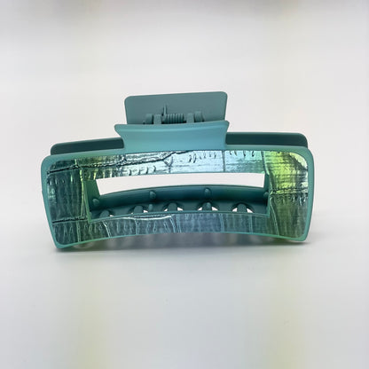 Teal Crocodile Faux Leather 4 inch Rectangle Hair Clip