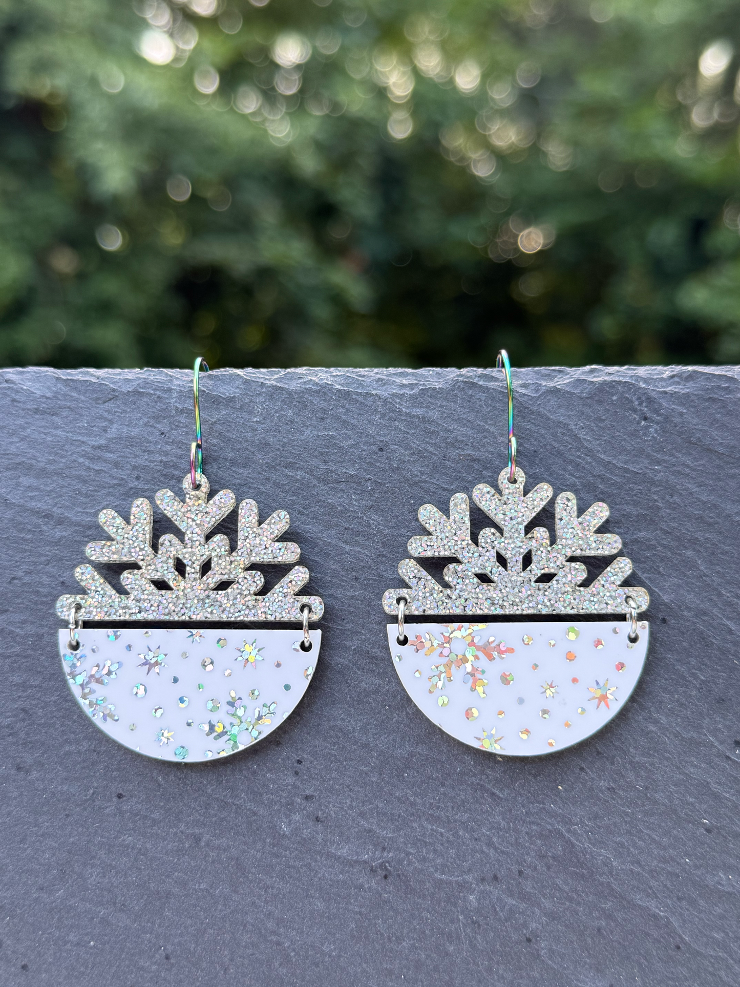 Snowflake Semi-Circle Acrylic Drop Dangle Earrings