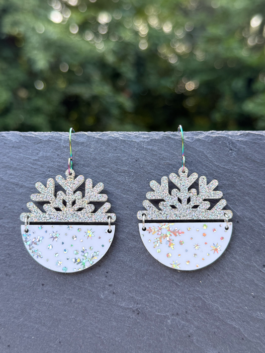 Snowflake Semi-Circle Acrylic Drop Dangle Earrings