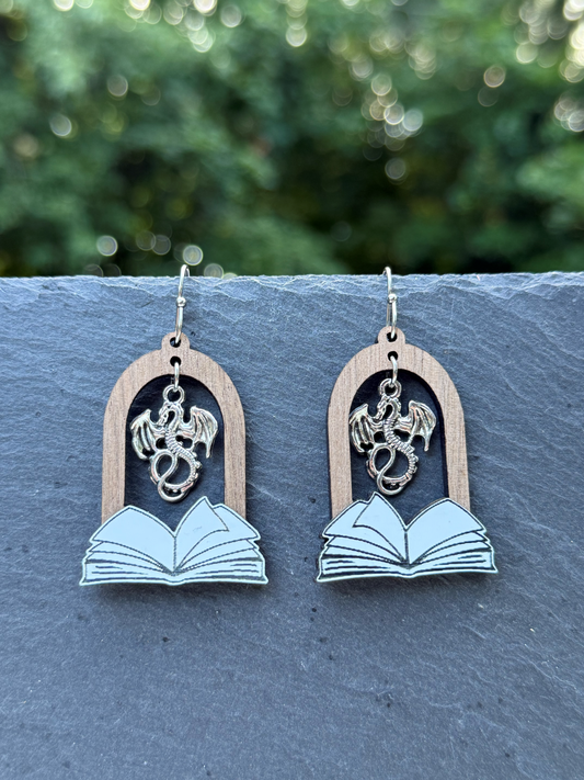 Dragon Book Arch Acrylic Drop Dangle Earrings