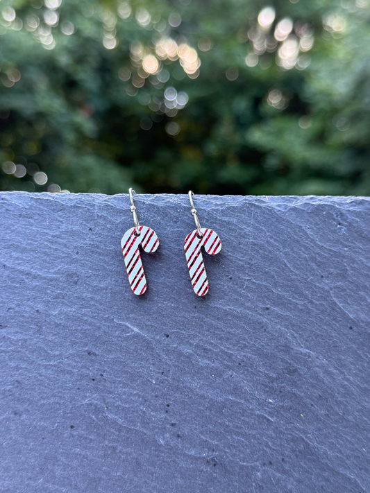 Small Candy Cane Acrylic Drop Dangle Earrings