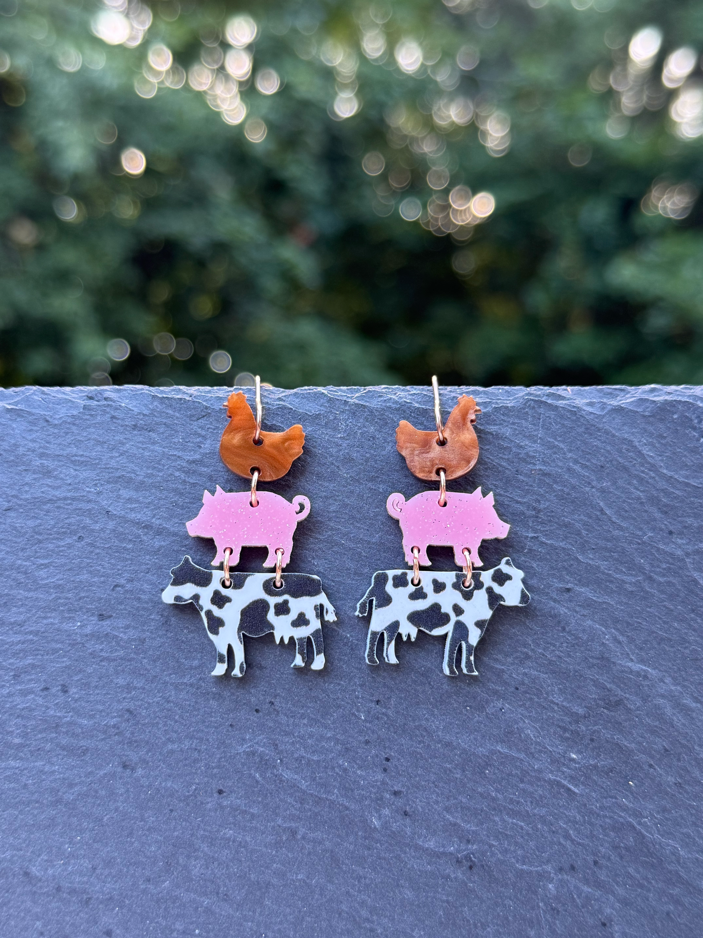 Farm Animal Stack Acrylic Drop Dangle Earrings