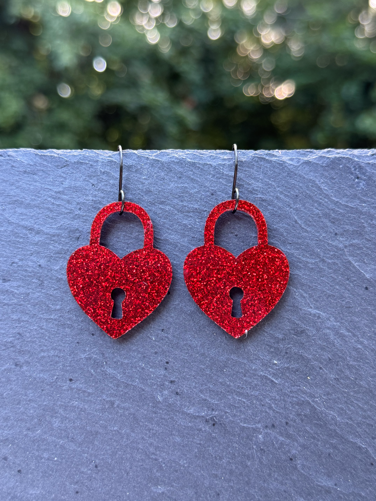 Heart Shaped Padlock Acrylic Drop Dangle Earrings