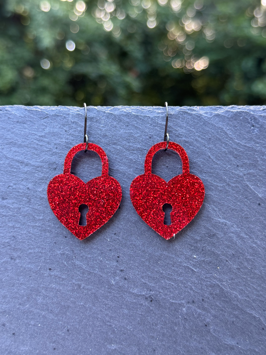 Heart Shaped Padlock Acrylic Drop Dangle Earrings