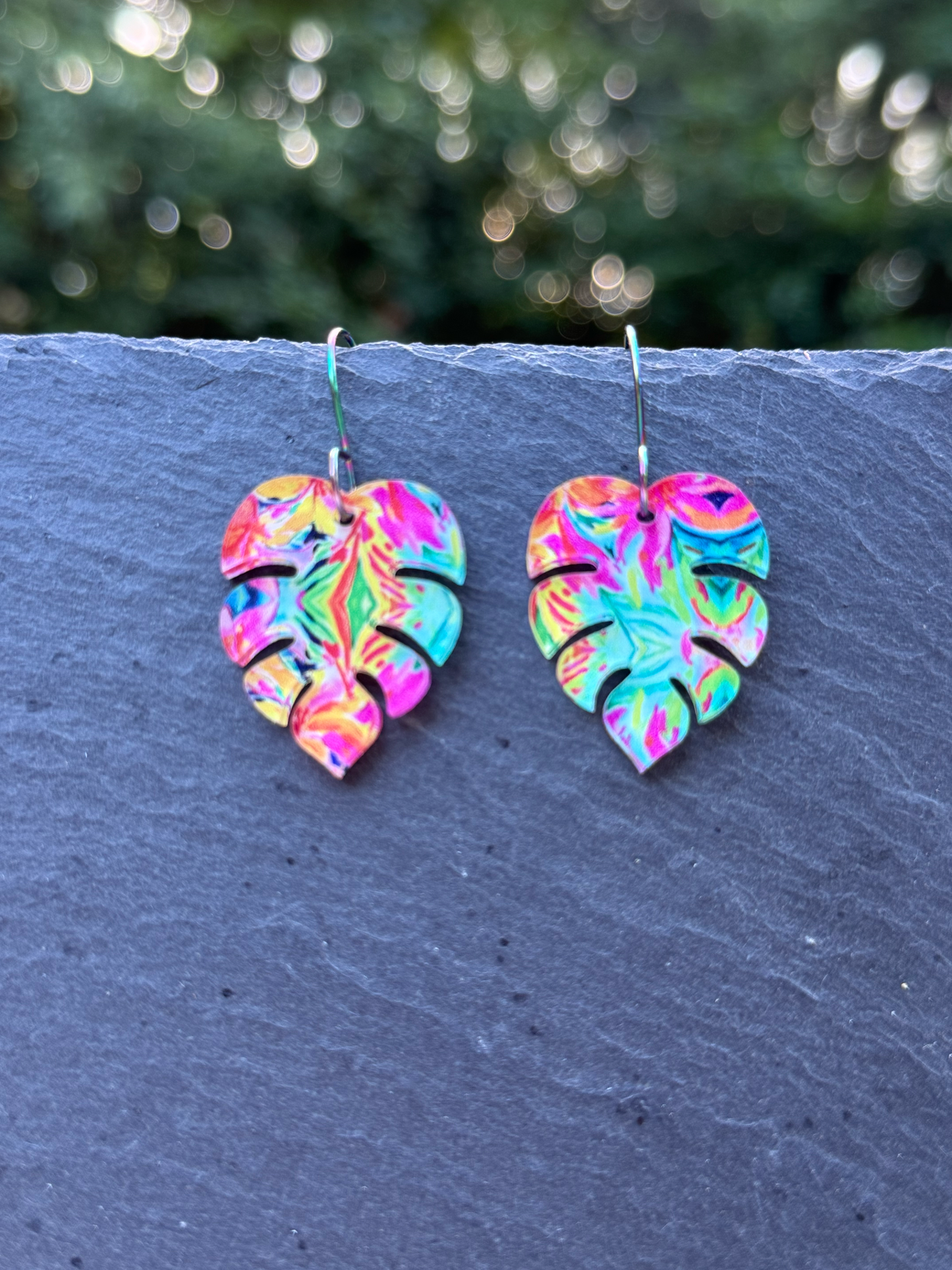 Colorful Monstera Leaf Acrylic Drop Dangle Earrings