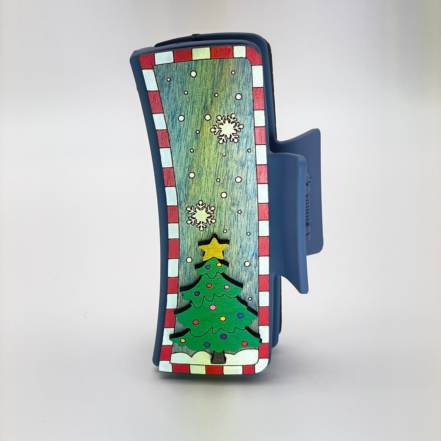 Christmas Tree Wood 4 inch Rectangle Hair Clip