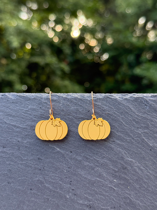 Engraved Tan Pumpkin Acrylic Drop Dangle Earrings