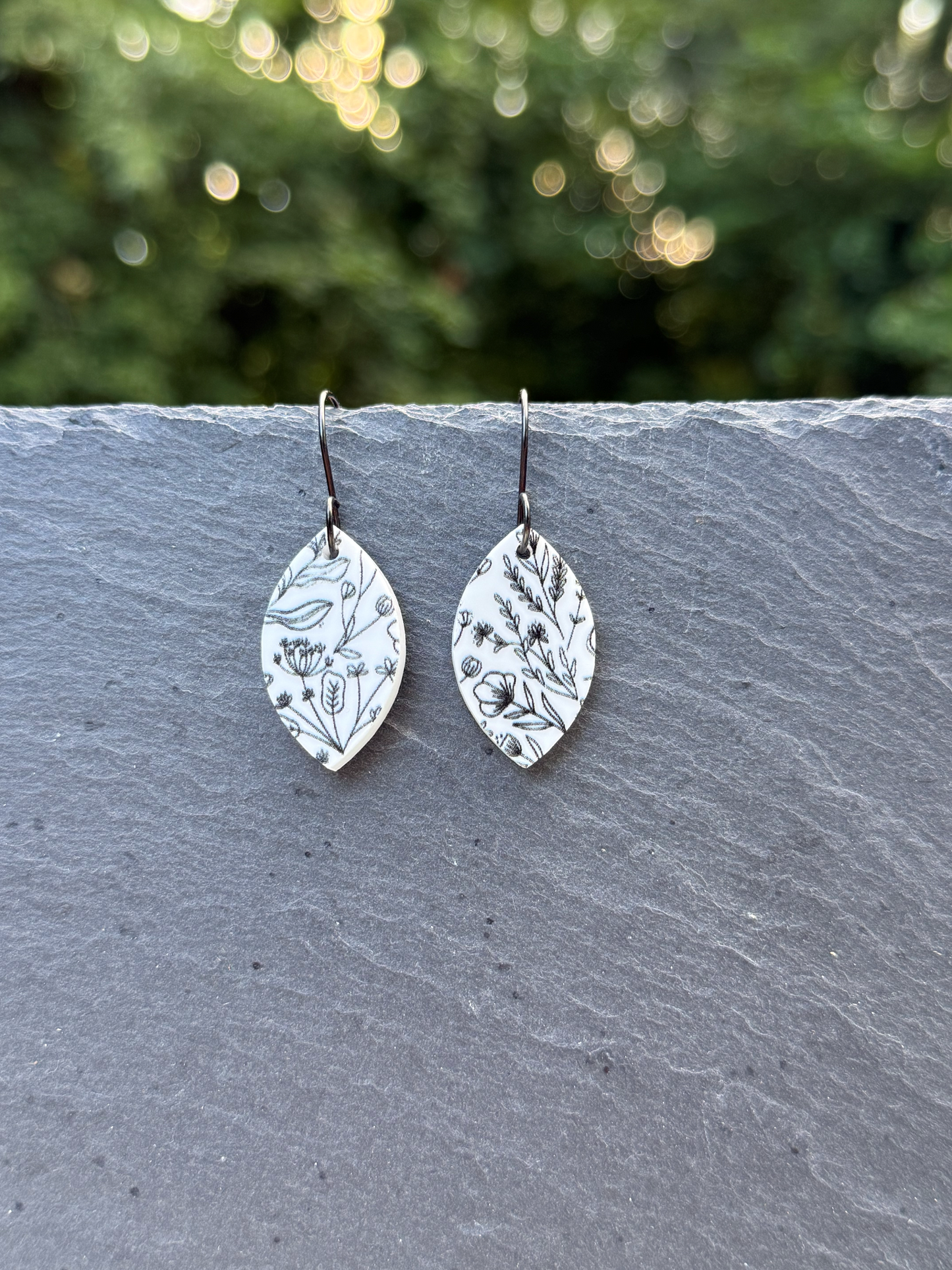 Inked Floral Petal Acrylic Drop Dangle Earrings