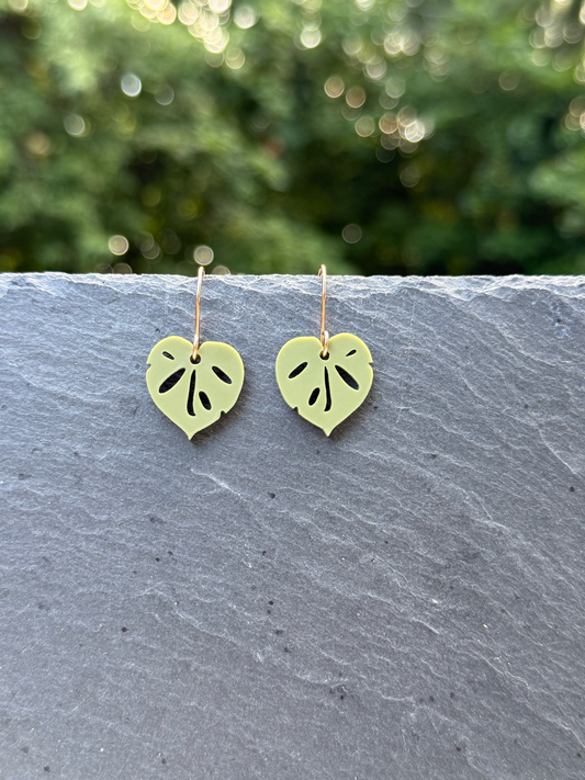 Pothos Leaf Acrylic Drop Dangle Earrings