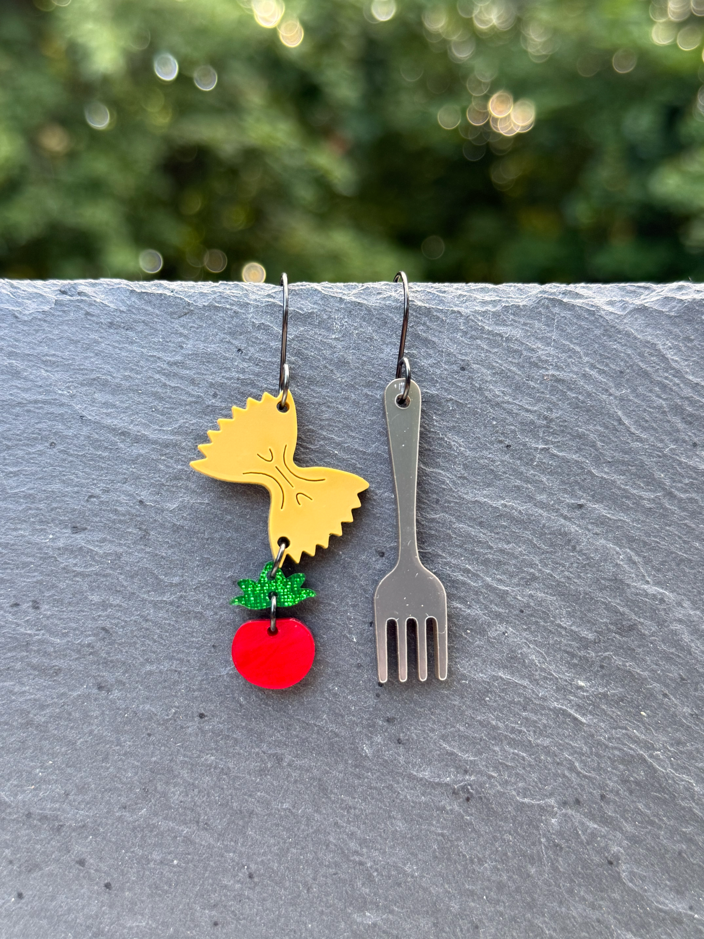 Bowtie Pasta & Fork Acrylic Drop Dangle Earrings
