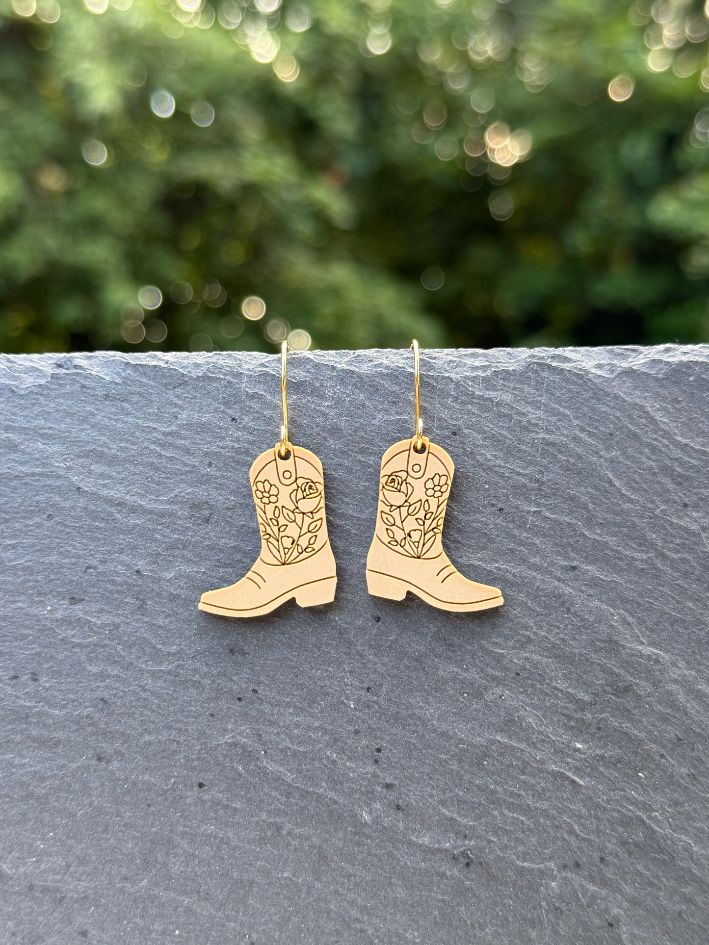 Floral Engraved Boot Acrylic Drop Dangle Earrings