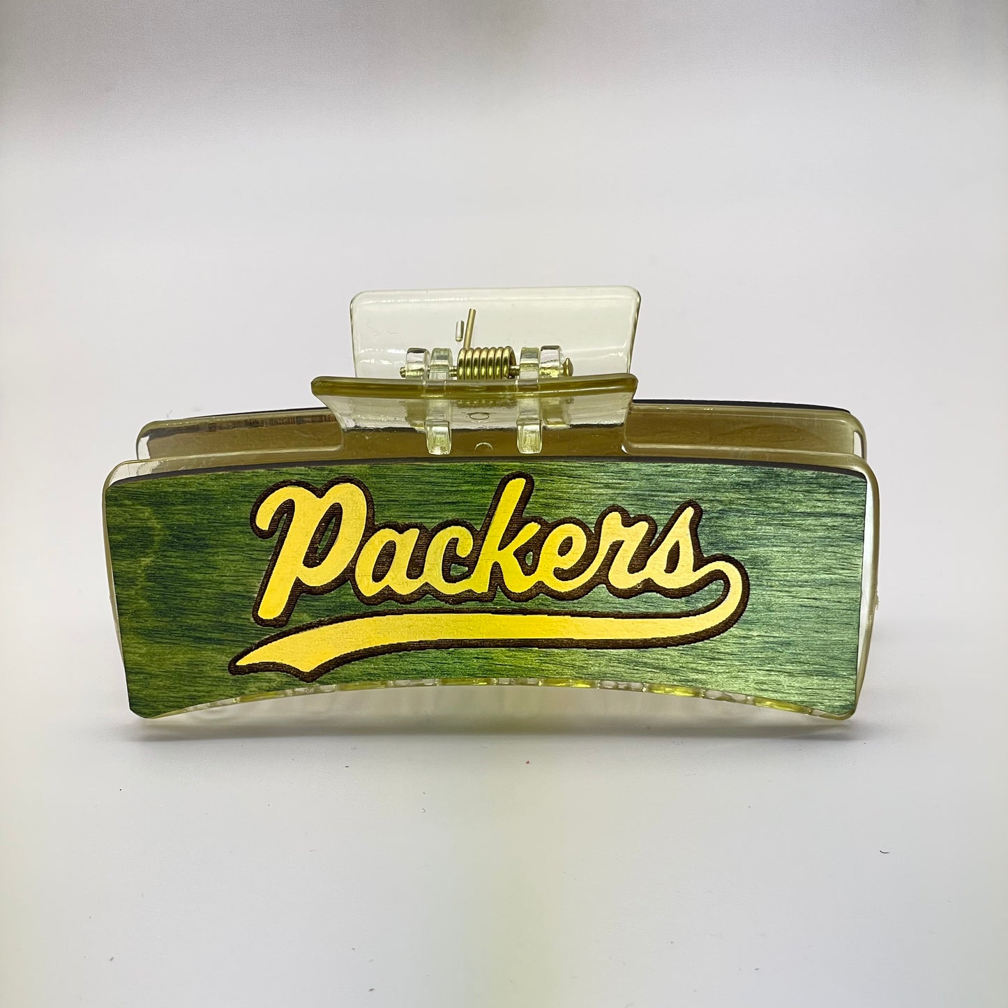 Green Bay "Packers" Wood 4 inch Rectangle Hair Clip