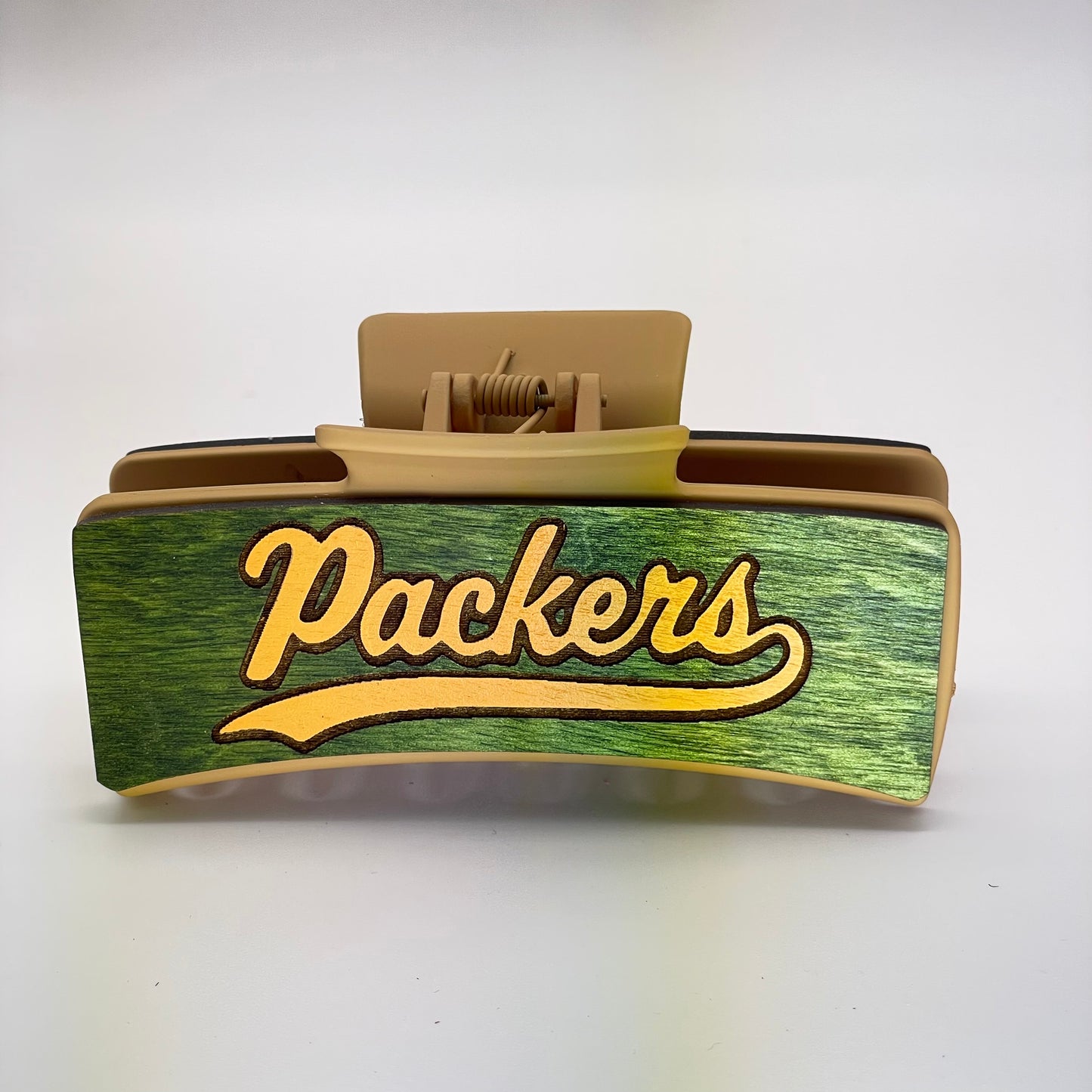 Green Bay "Packers" Wood 4 inch Rectangle Hair Clip