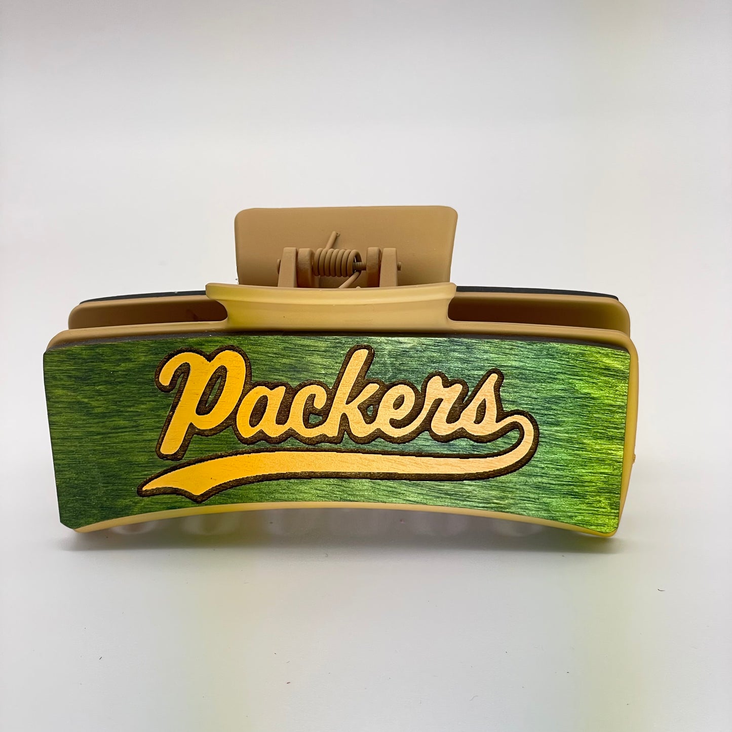 Green Bay "Packers" Wood 4 inch Rectangle Hair Clip