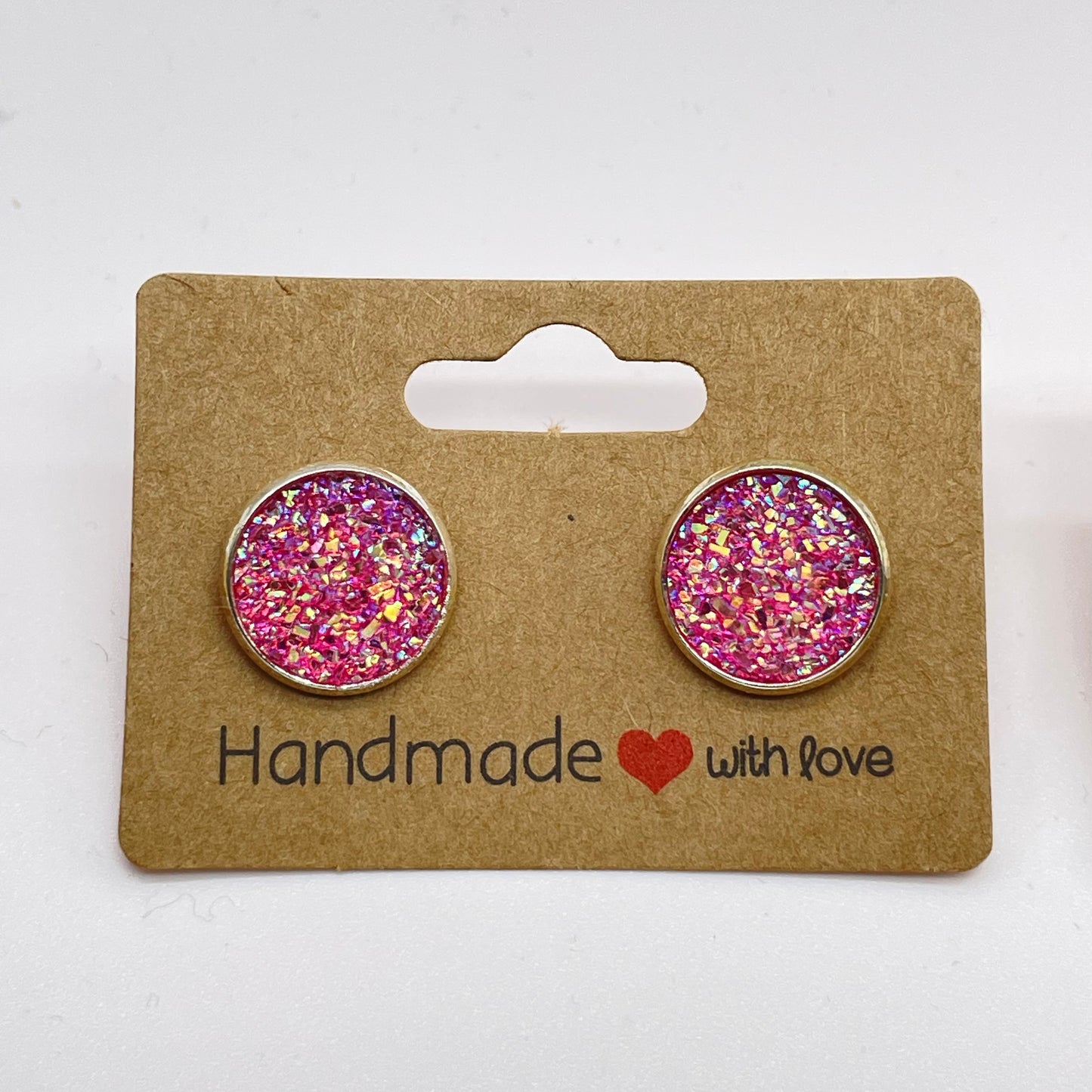 Pink Druzy Stud Earrings