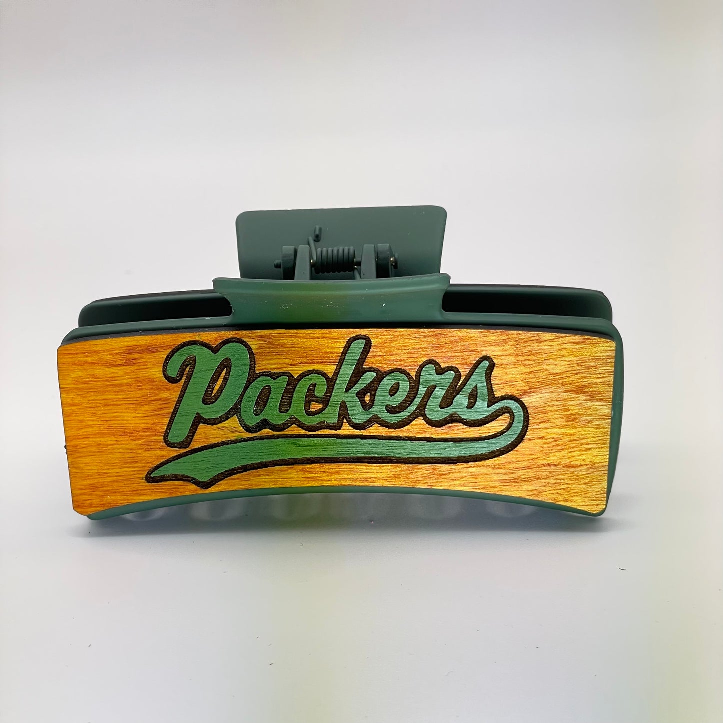 Green Bay "Packers" Wood 4 inch Rectangle Hair Clip