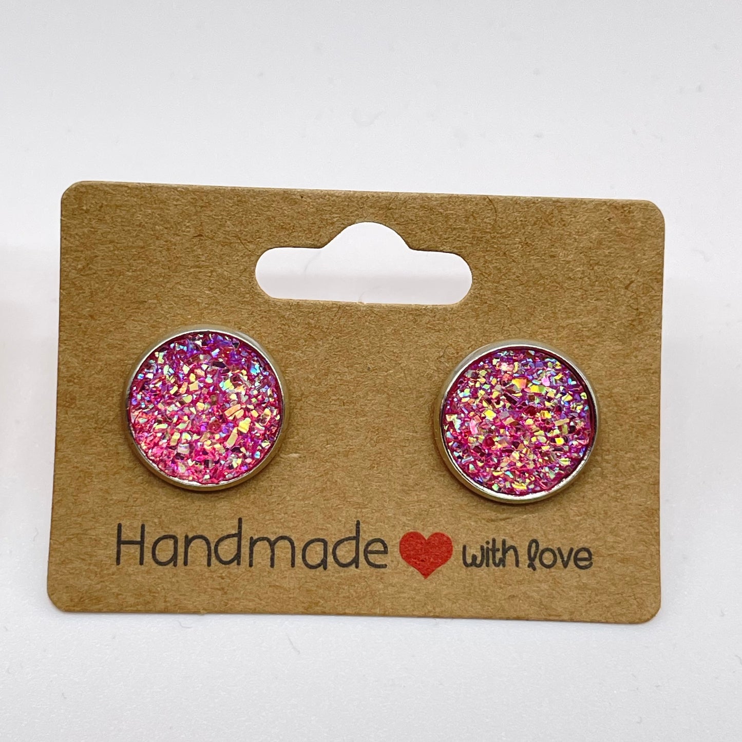 Pink Druzy Stud Earrings