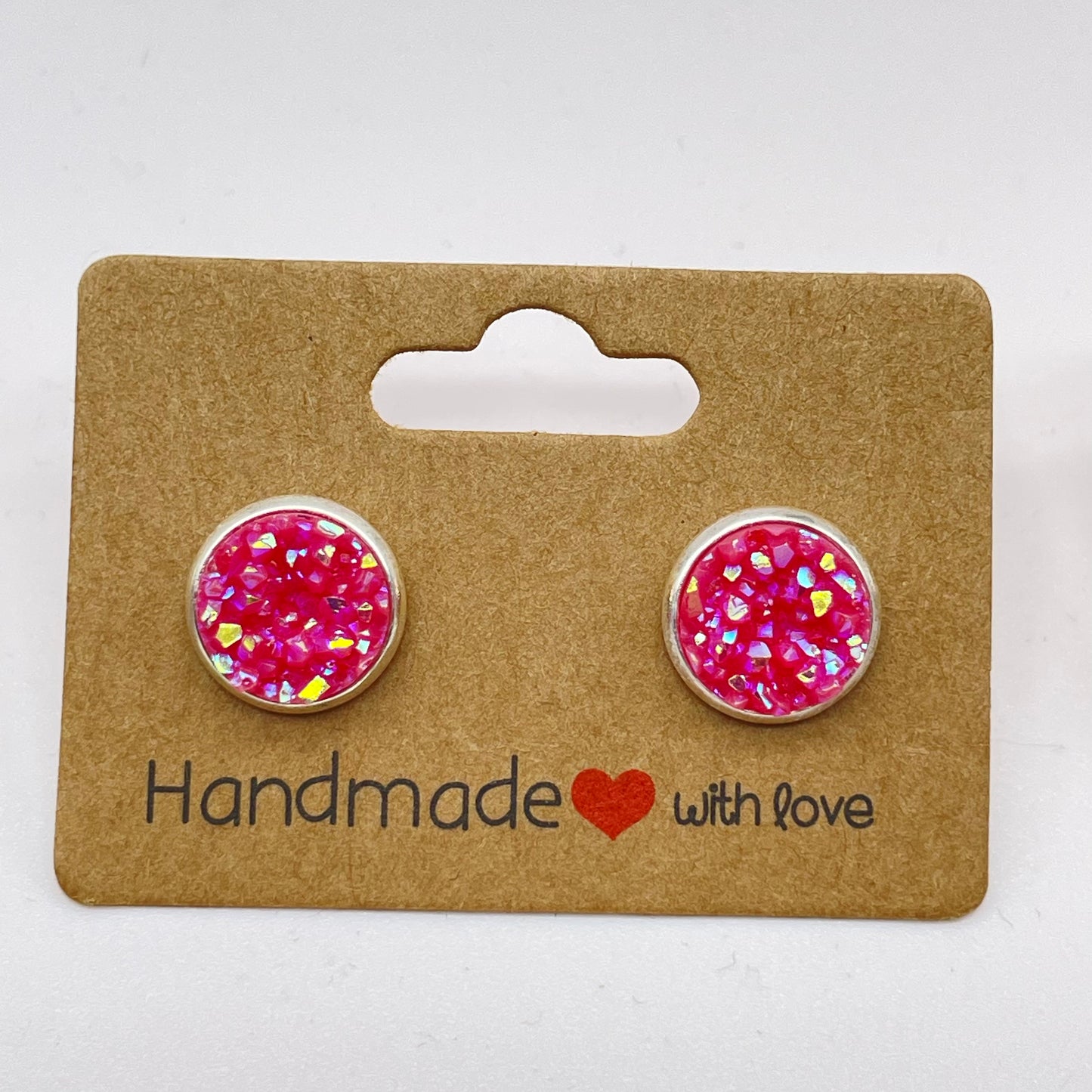 Pink Druzy Stud Earrings