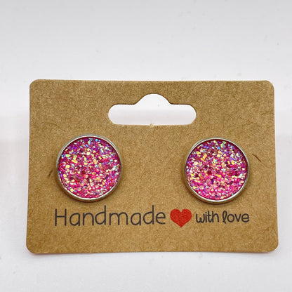 Pink Druzy Stud Earrings