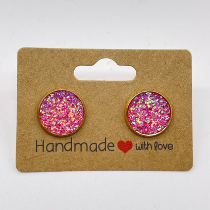 Pink Druzy Stud Earrings