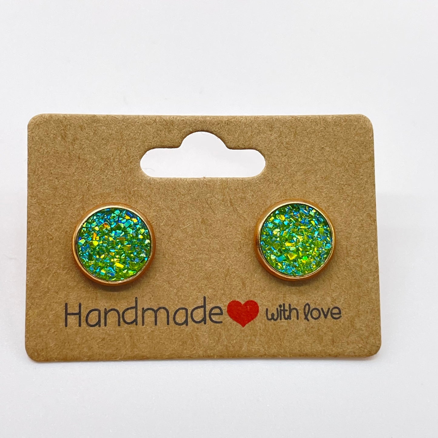 Lime Green Druzy Stud Earrings