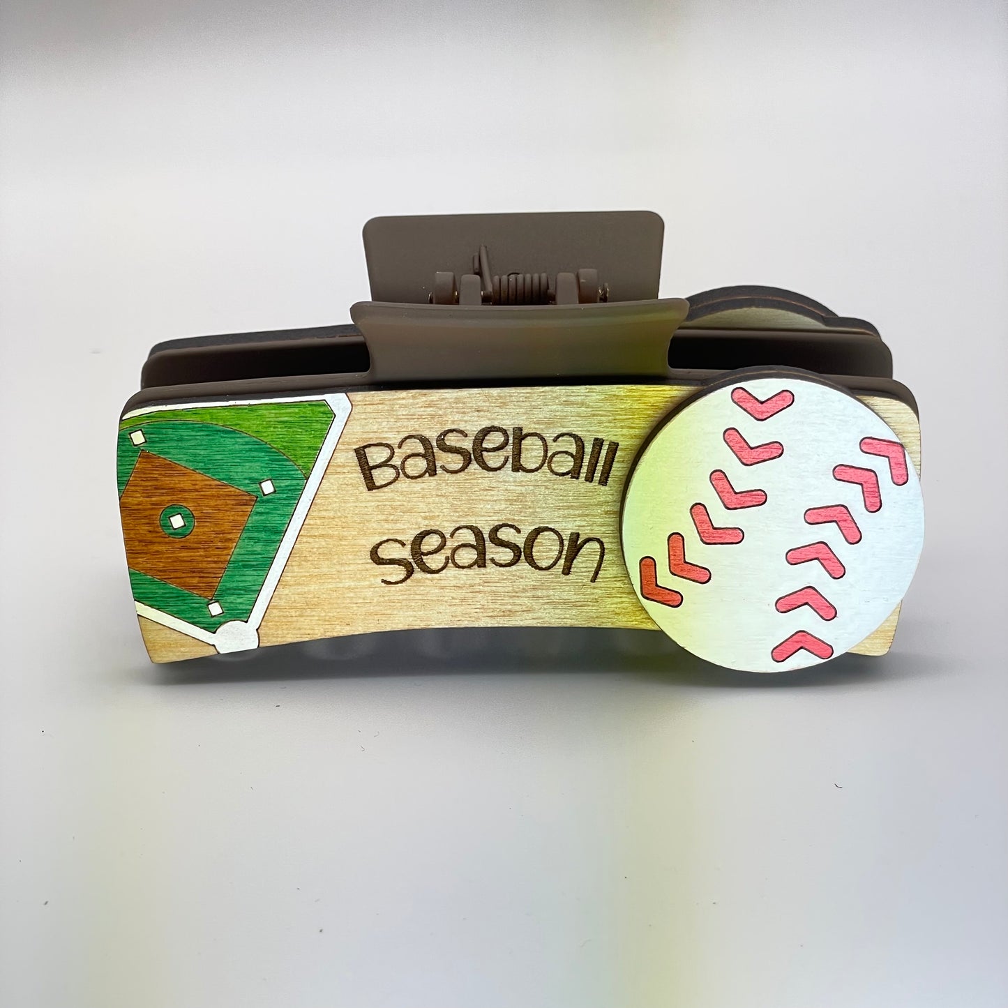 Baseball Season Wood 4 inch Rectangle Hair Clip