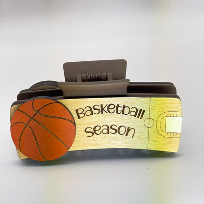 Basketball Season Wood 4 inch Rectangle Hair Clip