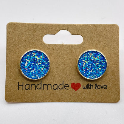 Light Blue Druzy Stud Earrings
