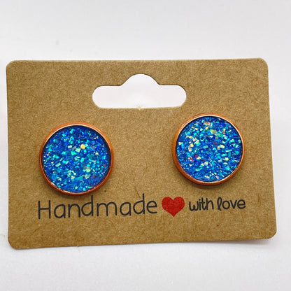 Light Blue Druzy Stud Earrings
