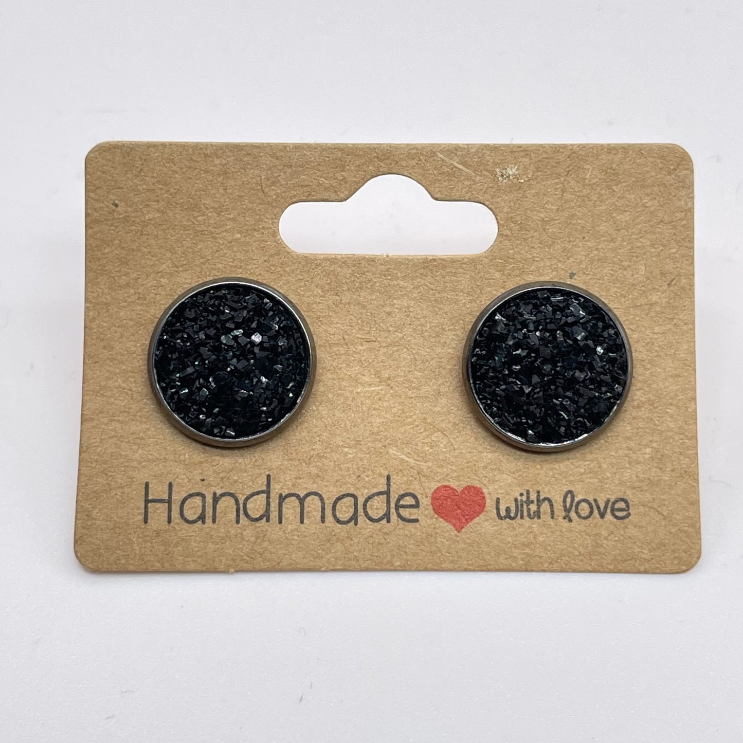 Black Druzy Stud Earrings