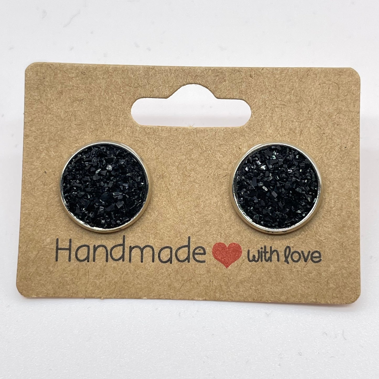 Black Druzy Stud Earrings