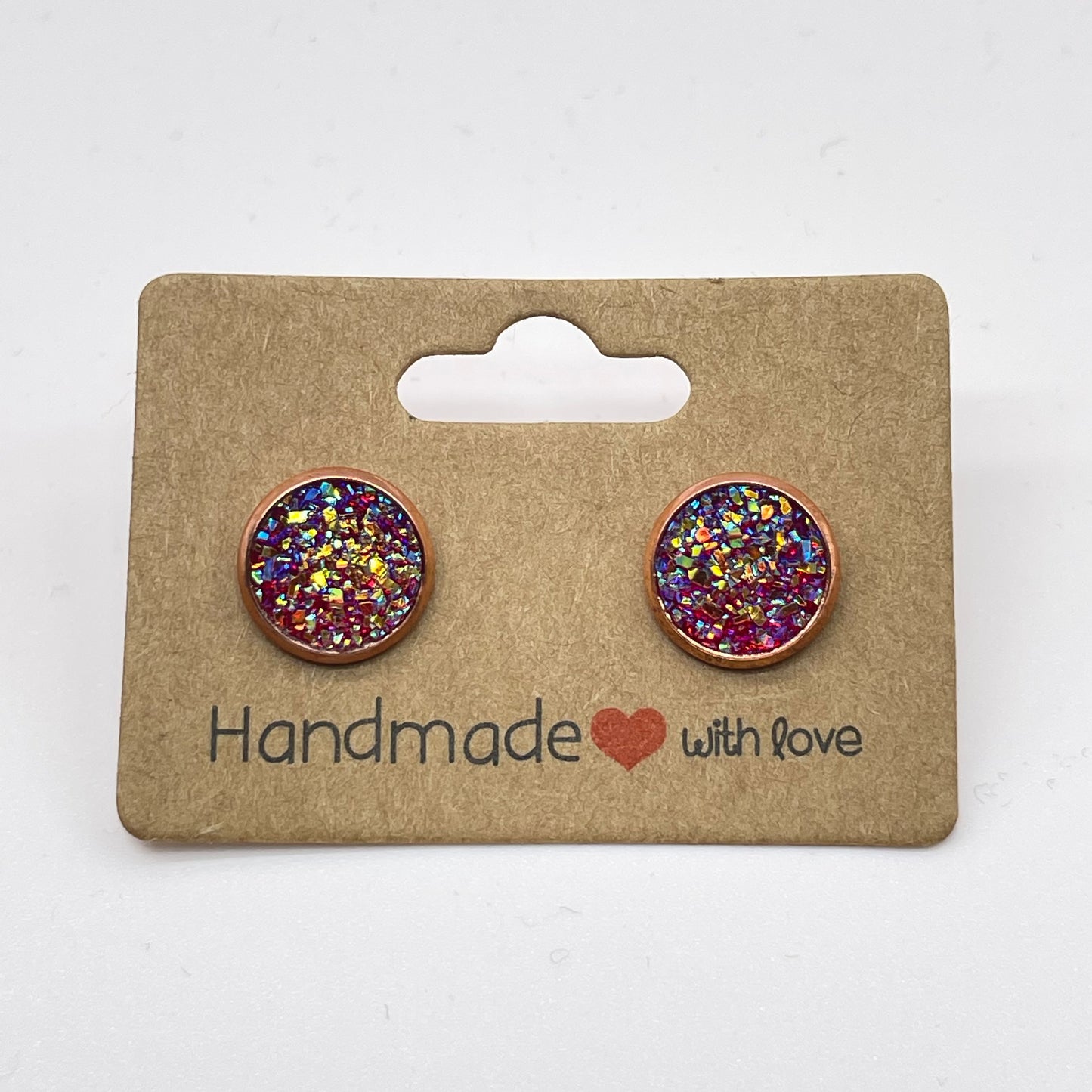 Red Druzy Stud Earrings