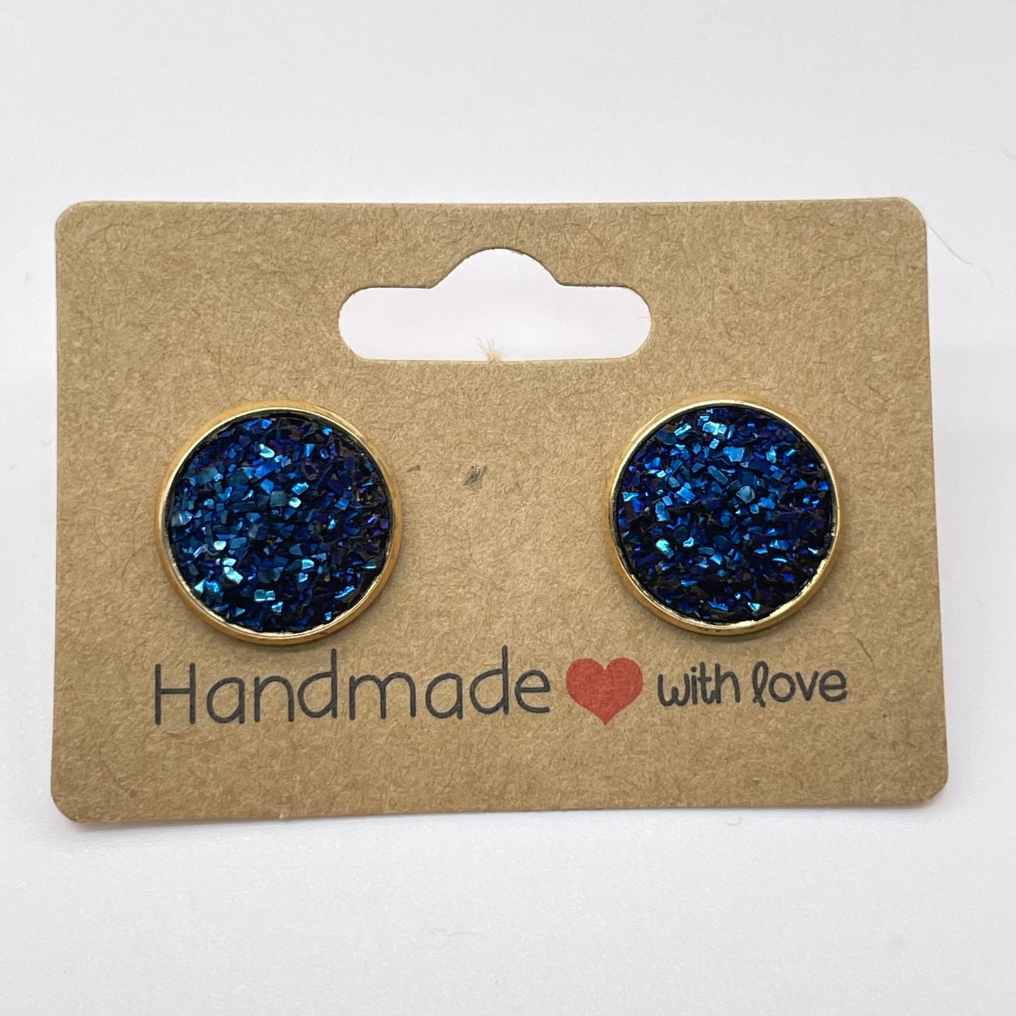 Dark Blue Druzy Stud Earrings