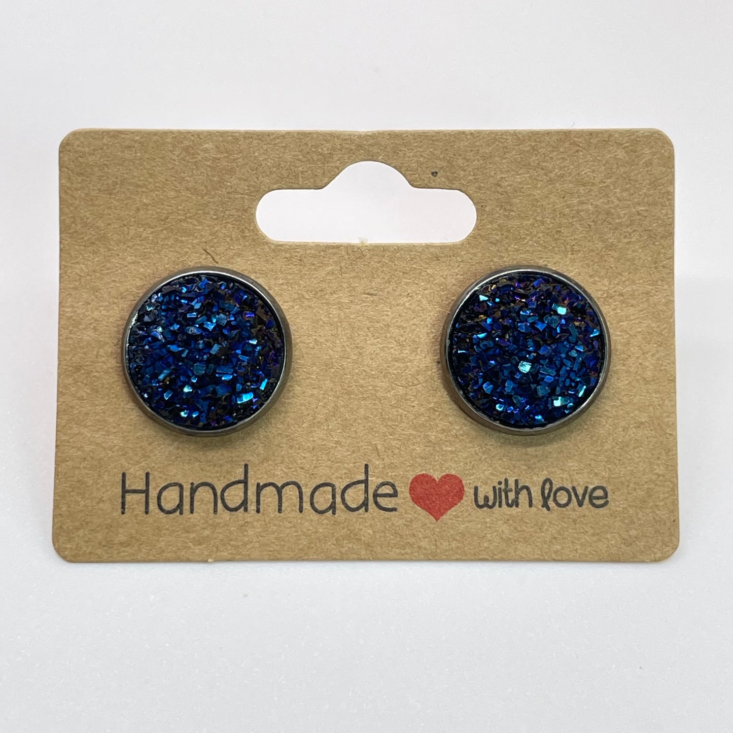 Dark Blue Druzy Stud Earrings