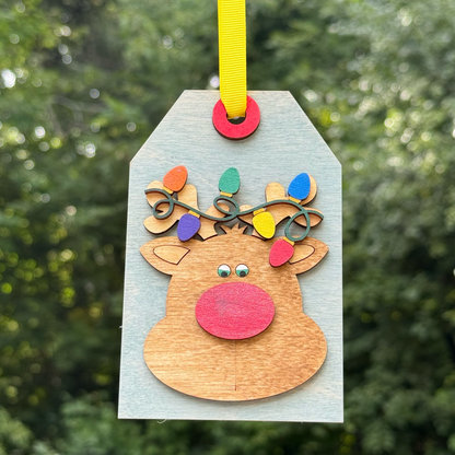 Rudolph Tag Layered Wood Ornament